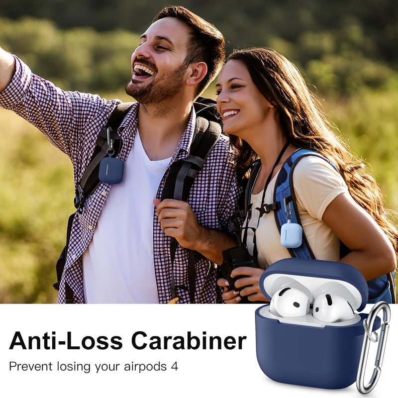 DAQIN Compatible with AirPods 4 Case, Soft Silicone Full Protective Case Cover with Keychain, Compatible with AirPods 4th Generation, Midnight - Image 5